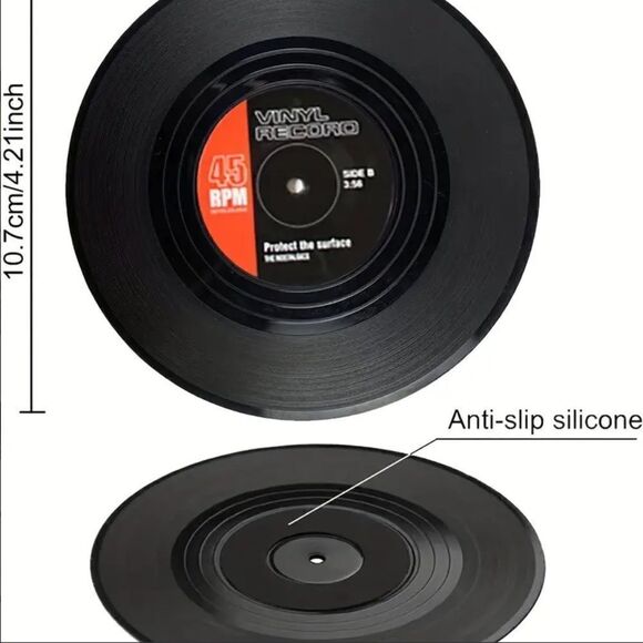 Retro Mini Vinyl Record Coaster Set of Six Trendy Preppy Music Album New - Picture 4 of 4